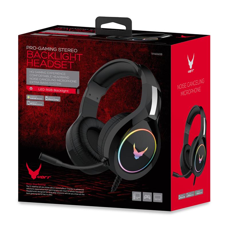 Varr Gaming Headset Hi-Fi Stereo black with RGB backlight 109 dB 50mm drivers sensitive microphone comfortable wear