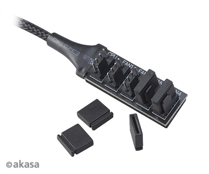 Akasa FLEXA FP5H 5 Fan PWM Splitter Hub Cable expands a single motherboardAEs PWM fan header into 5 PWM headers