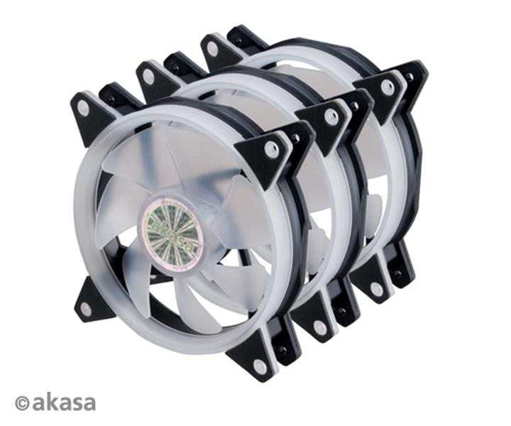 Akasa VEGAS AR7 Kit Triple 120mm addressable RGB LED fan pack with 1-to-3 splitter and extension cable