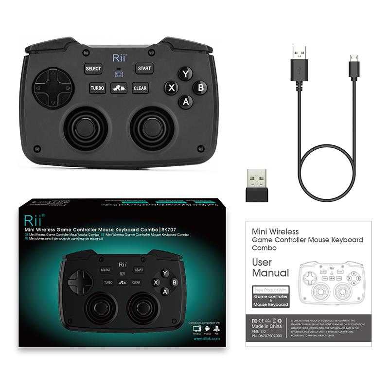 Mini Wireless Game Controller Mouse Keyboard Combo 2 4GHz game controller with D-padABXY buttonL1R1L2R2Turbo functionvibration and QWERTY keyboard Tou