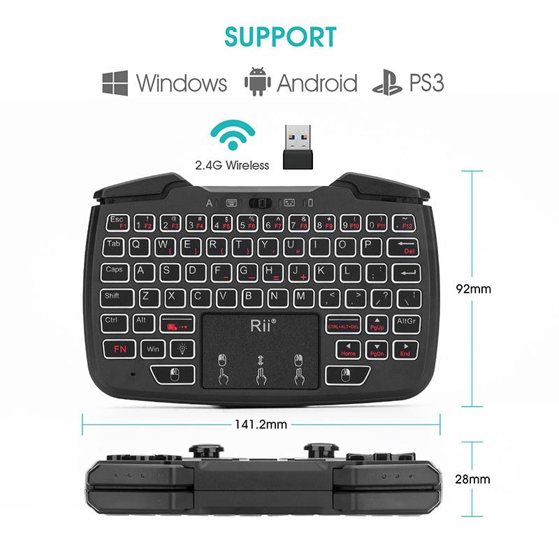 Mini Wireless Game Controller Mouse Keyboard Combo 2 4GHz game controller with D-padABXY buttonL1R1L2R2Turbo functionvibration and QWERTY keyboard Tou