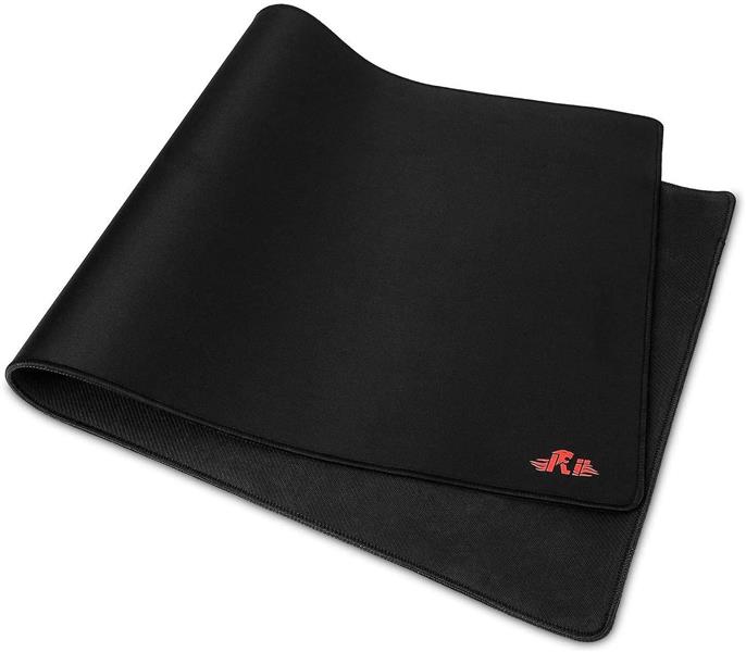 Rii muismat 400x900 mm 3mm dik glanzend stoffen bekleding op rubber aan de rand gestikt - rood Rii logo