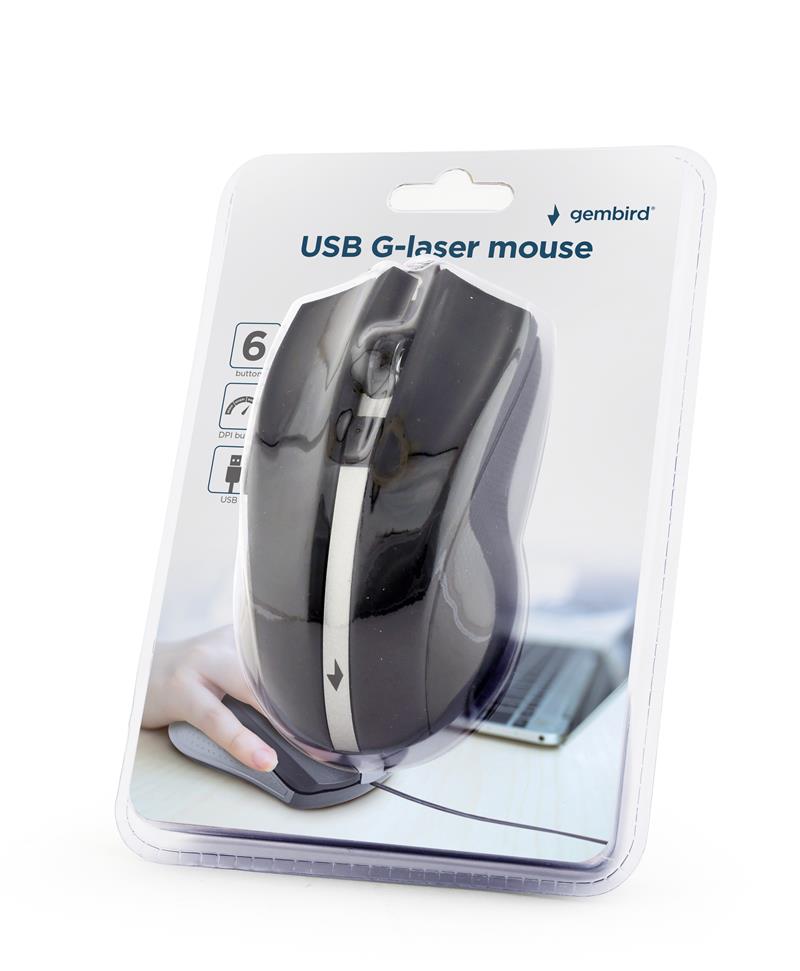 Gembird G-Laser gaming muis USB instelbaar tot 2400 dpi 6 knops 1 8m kabel zwart