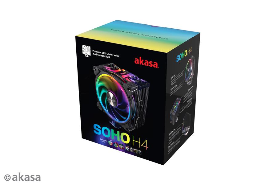 Akasa SOHO H4 Premium CPU cooler 4 Heatpipes aRGB fan Black fins Intel 115X 1200 2011 2066 AMD AM4
