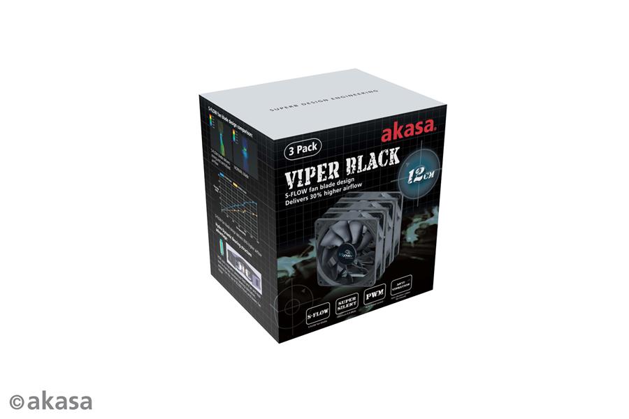 Akasa Viper Black S-FLOW blade 12cm Fan 3 pcs bundle