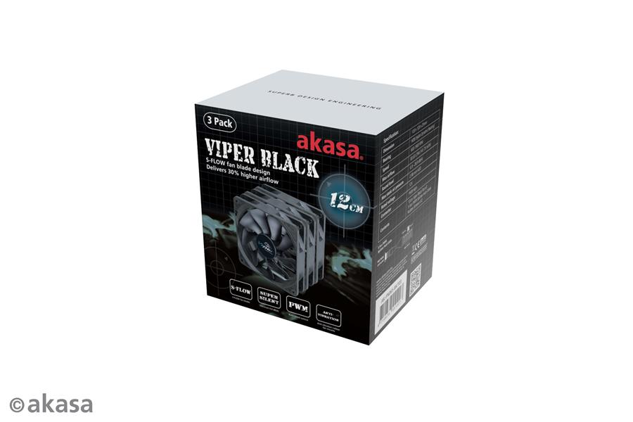 Akasa Viper Black S-FLOW blade 12cm Fan 3 pcs bundle