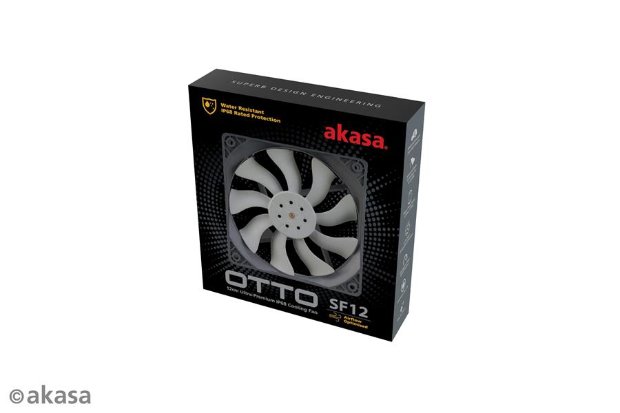 Akasa OTTO SF12 Airflow Optimised IP68 water resistant fan 4pin PWM 2000RPM 12cm