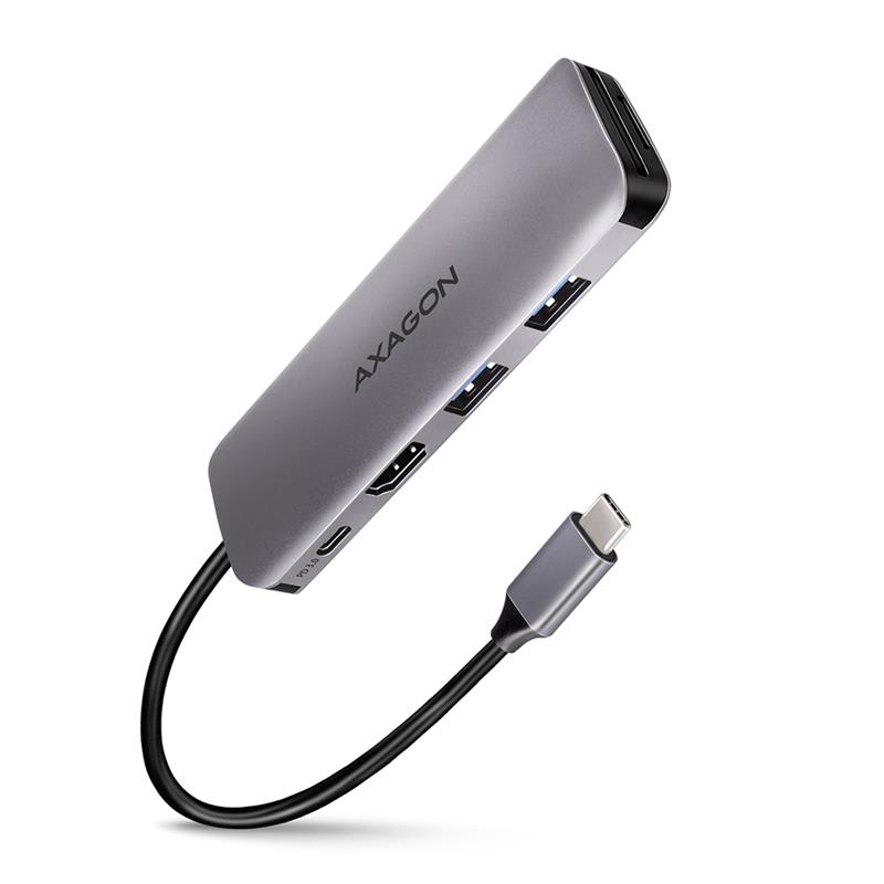 AXAGON 2x USB-A HDMI SD microSD USB 3 2 Gen 1 hub PD 100W 20cm USB-C cable
