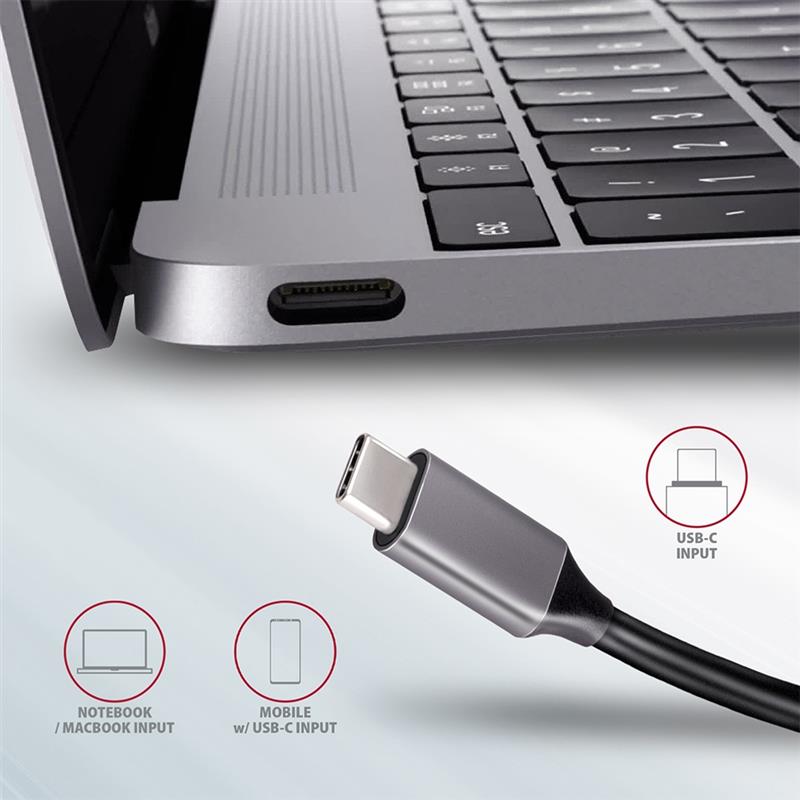 AXAGON 2x USB-A HDMI SD microSD USB 3 2 Gen 1 hub PD 100W 20cm USB-C cable *USBCM *USBCF *HDMIF *USBAF *SDF *MSDF