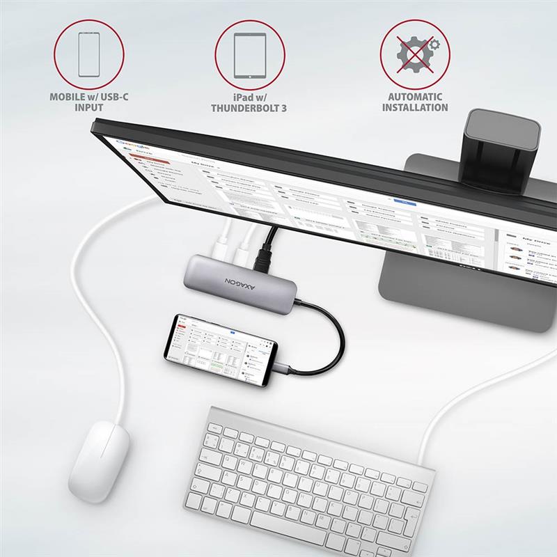 AXAGON 2x USB-A HDMI SD microSD USB 3 2 Gen 1 hub PD 100W 20cm USB-C cable *USBCM *USBCF *HDMIF *USBAF *SDF *MSDF