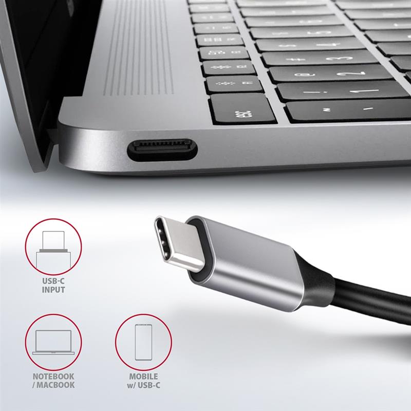 AXAGON 3x USB-A HDMI RJ-45 USB 3 2 Gen 1 hub PD 100W 20cm USB-C cable *USBCM *USBCF *HDMIF *USBAF *RJ45F