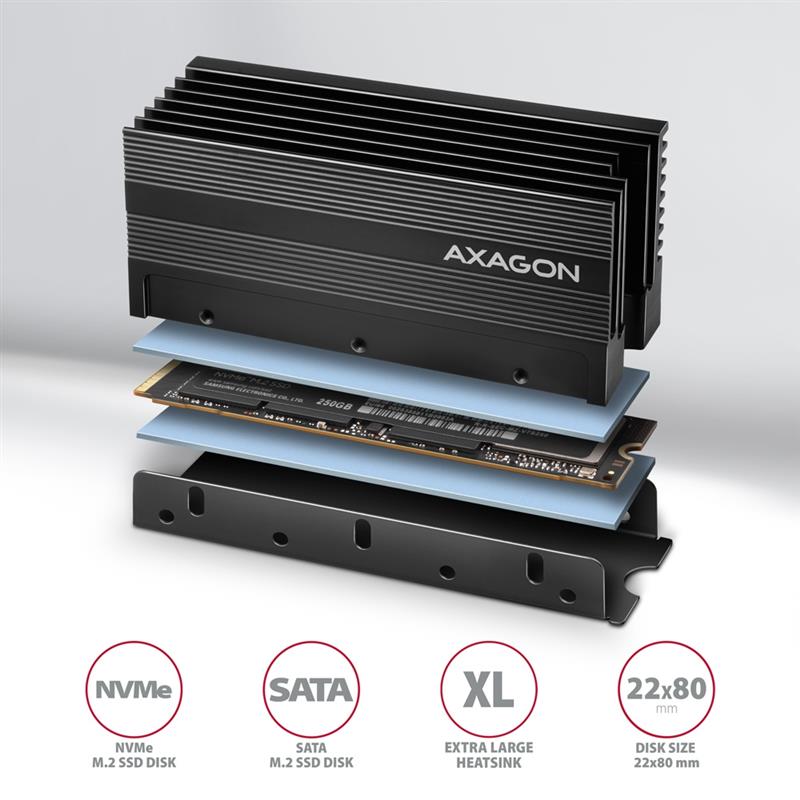 AXAGON ALU Heatsink for double-sided M 2 SSD height 36mm