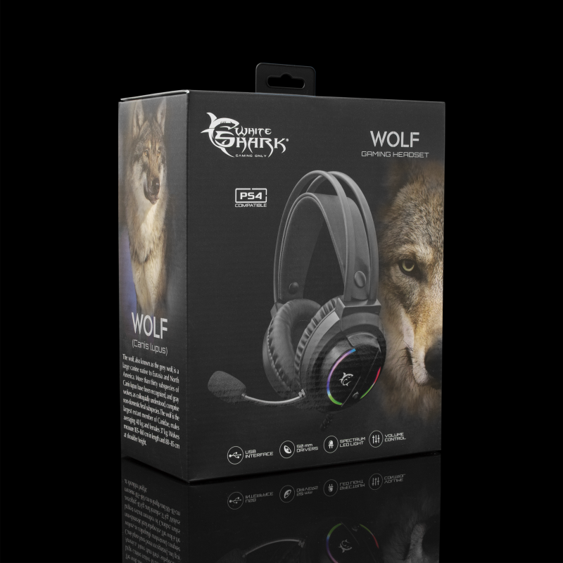 White Shark WOLF GH-2044 USB Gaming Headset voor PS4 en PC met RGB verlichting - Zwart