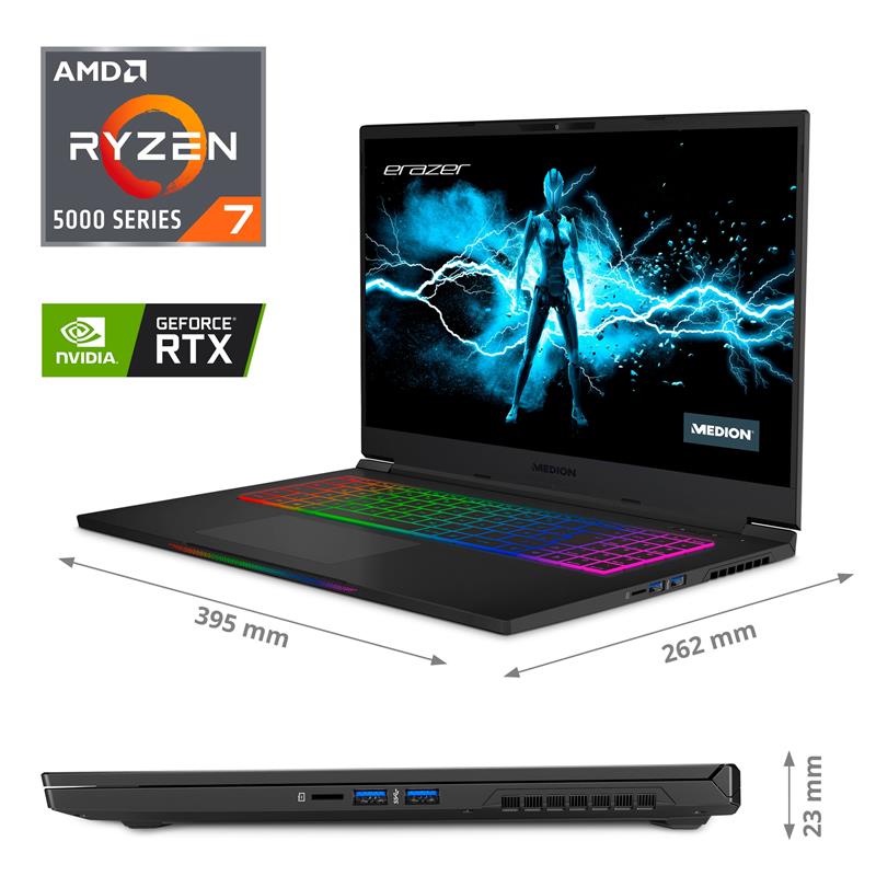 ERAZER Medion Beast X25 - Gaming laptop - AMD Ryzen 7 5800H - 17,3 inch QHD met 165 Hz - NVIDIA GeForce RTX 3070 - 1 TB PCIe SSD - 32 GB RAM - Windows