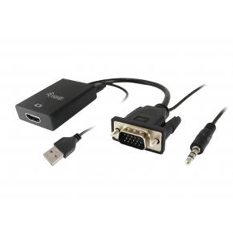 Equip 119038 video kabel adapter 0,2 m VGA (D-Sub) + 3.5mm DVI-D + USB Zwart