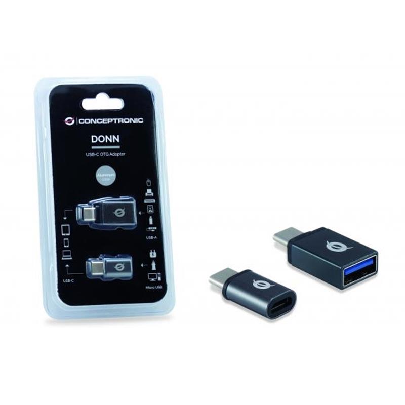 Conceptronic DONN04G tussenstuk voor kabels USB 3.1 Gen 1 Type-C, USB 2.0 Type-C USB 3.1 Gen 1 Type-A, USB 2.0 Micro Zwart