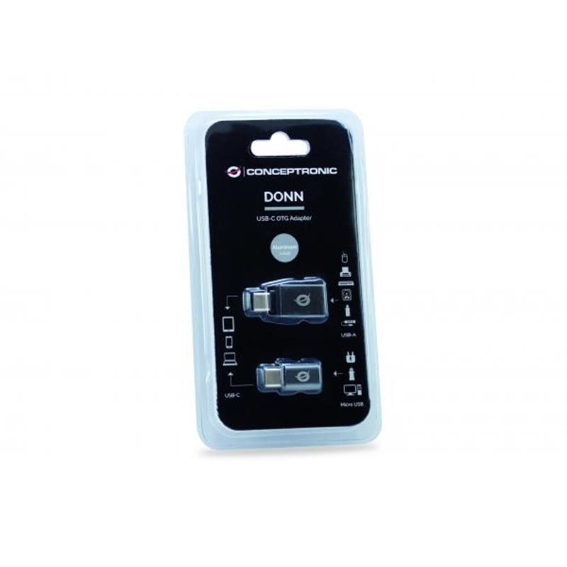 Conceptronic DONN04G tussenstuk voor kabels USB 3.1 Gen 1 Type-C, USB 2.0 Type-C USB 3.1 Gen 1 Type-A, USB 2.0 Micro Zwart