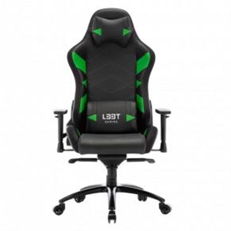 L33T Gaming Elite V4 Gaming Chair PU Black - Green decor Class-4 gas-lift Tilt recline