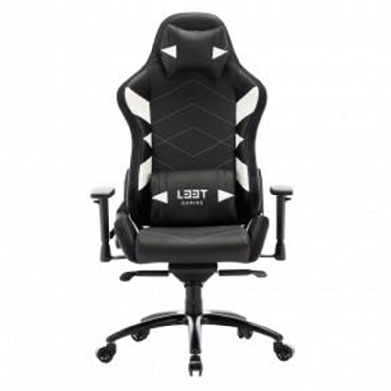 L33T Gaming Elite V4 Gaming Chair PU Black - White decor Class-4 gas-lift Tilt recline