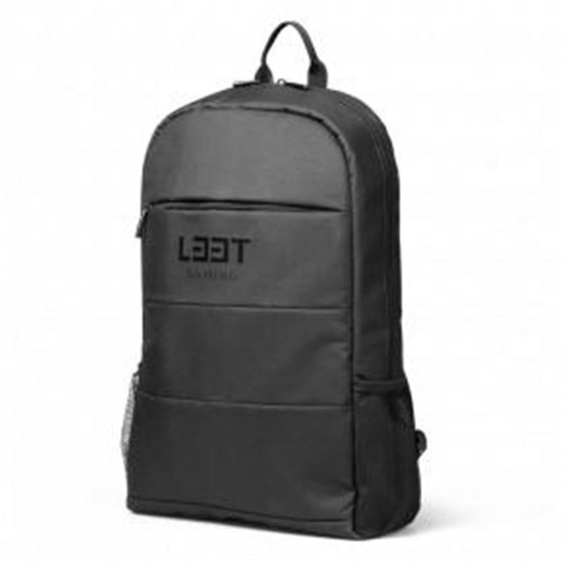 L33T Gaming Gaming Backpack in black slim nylon design Fits 15 6inch devices