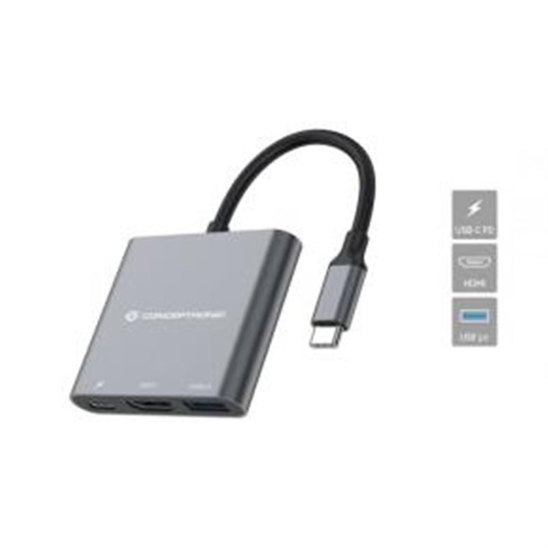 Conceptronic 3-in-1 Multifunctional USB-C Adapter HDMI USB 3 0 60W USB PD