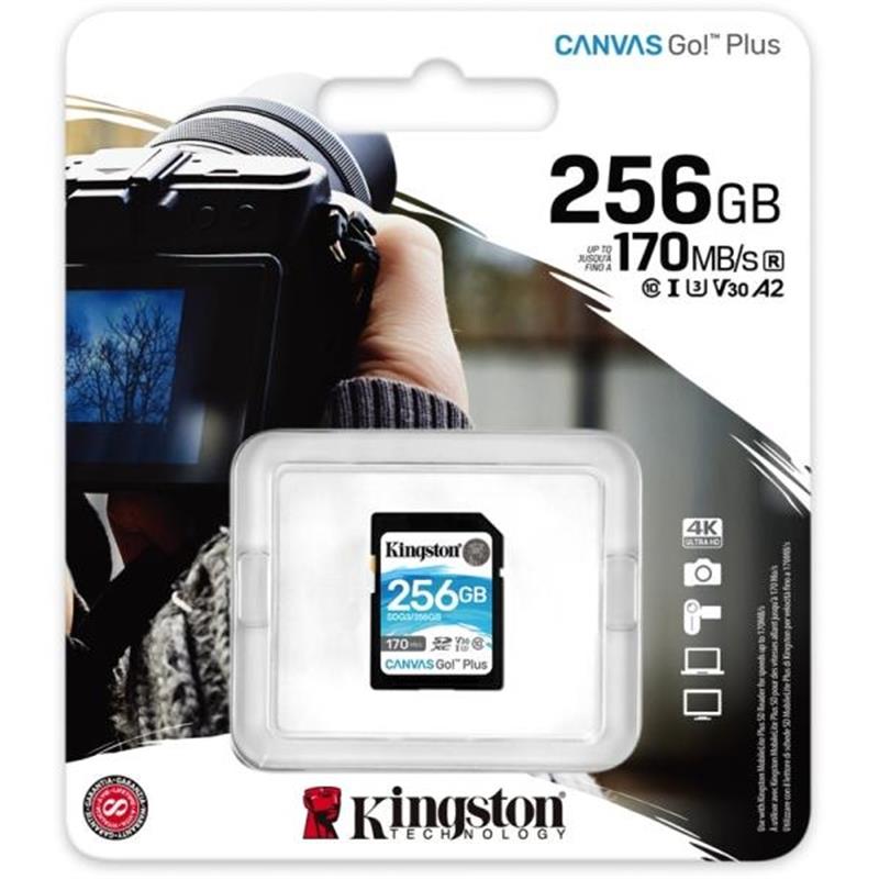 Kingston Technology Canvas Go! Plus flashgeheugen 256 GB SD Klasse 10 UHS-I