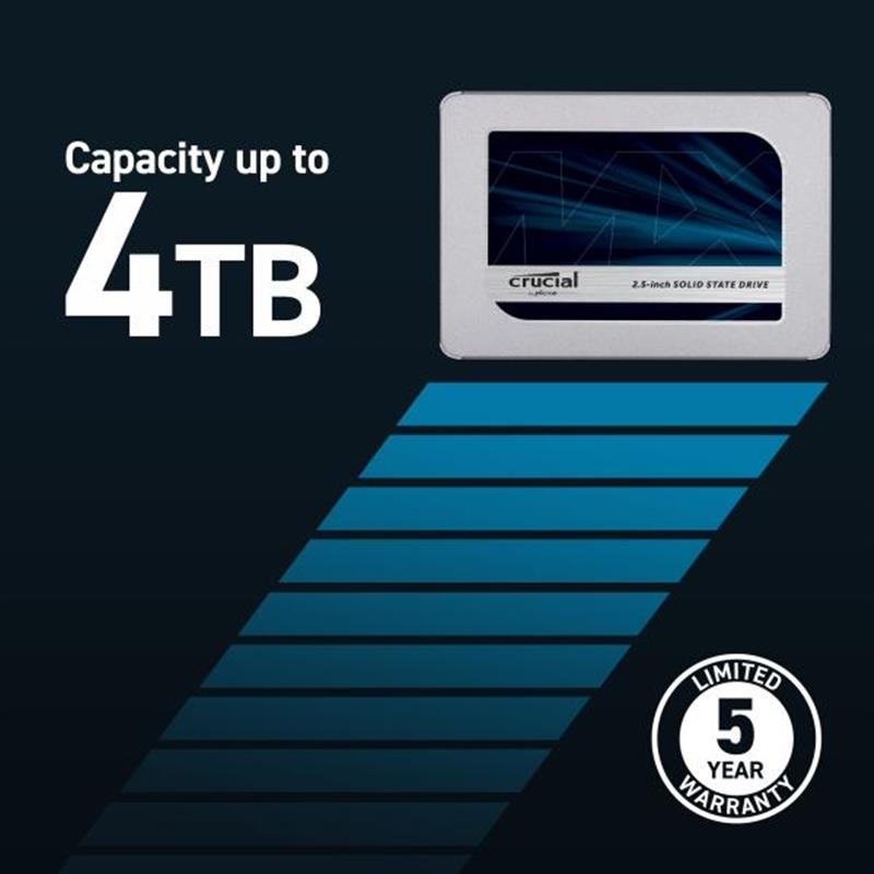 Crucial MX500 SSD 4 TB SATA3 2 5 7mm with 9 5mm adapter 560MB s