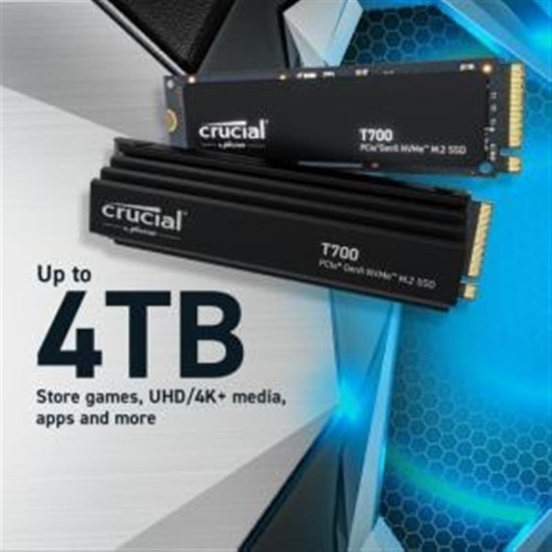 Crucial T700 SSD 2TB M 2 PCIe Gen 5 NVMe 3D NAND 11800 12400 MB s No Heatsink