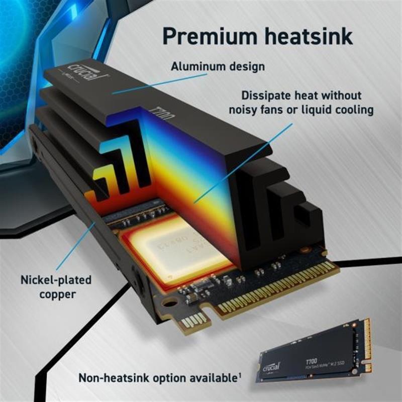 Crucial T700 SSD 2TB M 2 PCIe Gen 5 NVMe 3D NAND 11800 12400 MB s No Heatsink