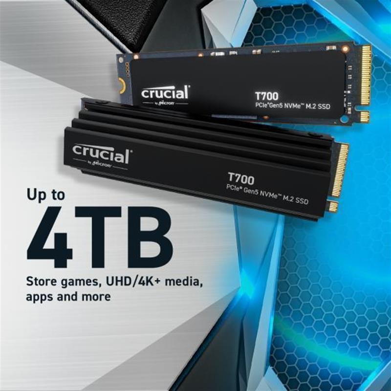 Crucial T700 SSD 2TB M 2 PCIe Gen 5 NVMe 3D NAND 11800 12400 MB s No Heatsink