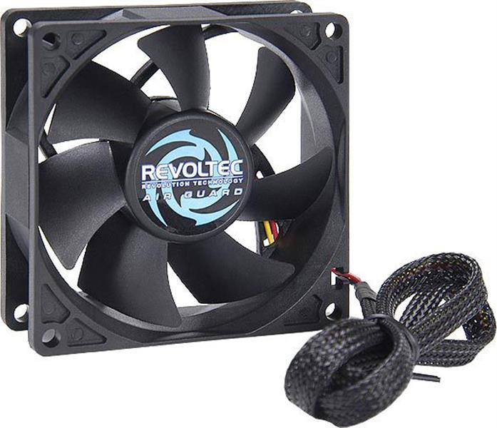 Revoltec Fan Airguard 80x80x25 mm airflow 25 44cfm 22 41db 3 pin molex 2000rpm