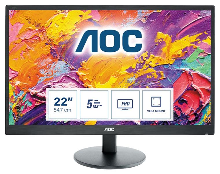 AOC Basic-line E2270SWHN LED display 54,6 cm (21.5"") 1920 x 1080 Pixels Full HD Flat Mat Zwart