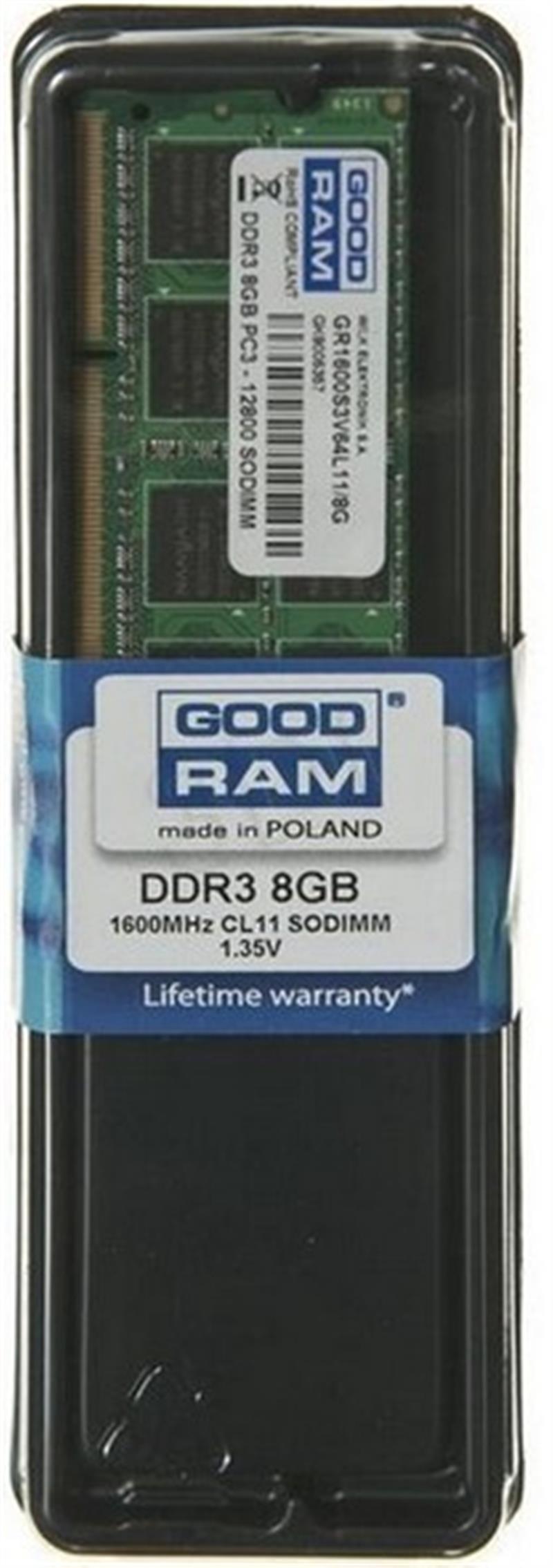 Goodram GR1600S3V64L11/8G geheugenmodule 8 GB 1 x 8 GB DDR3 1600 MHz