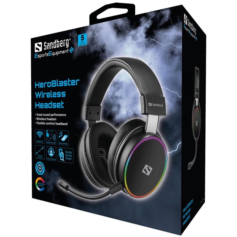 Sandberg HeroBlaster Wireless Headset Bedraad en draadloos Hoofdband Gamen Bluetooth Zwart