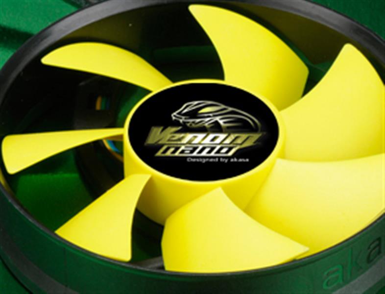 Akasa Venom nano multi platform 3 direct contact hp cooler with viper yellow 100mm pwm fan ***