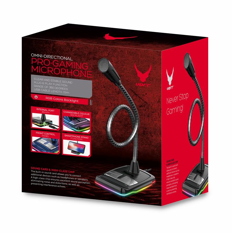 VARR Gaming Desktop microfoon - RGB USB 1 5m - black 70Hz-10KH S N ratio: >50dB - Omni-directioneel