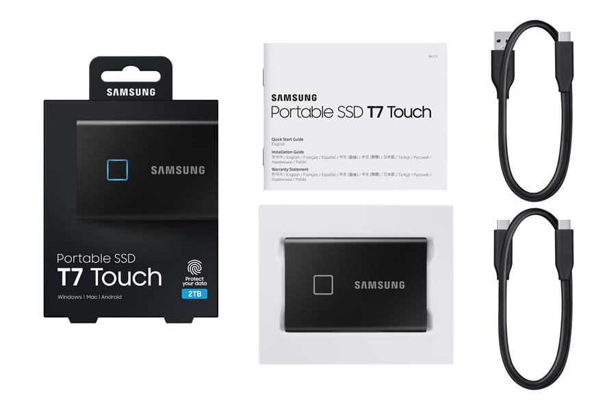 Samsung MU-PC2T0K, T7 Touch, 2000 GB, USB Type-C, 3.2 Gen 2 (3.1 Gen 2), 1050 MB/s, Wachtwoordbeveiliging, Zwart