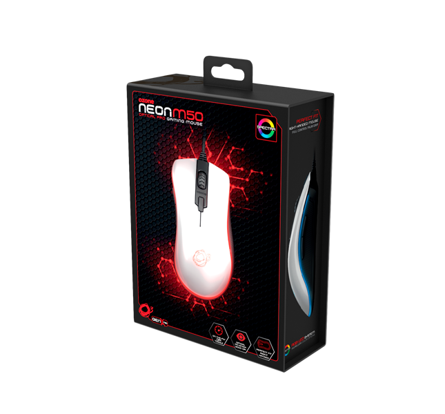 Ozone Neon M50 full RGB optische gaming muis 5000 dpi wit