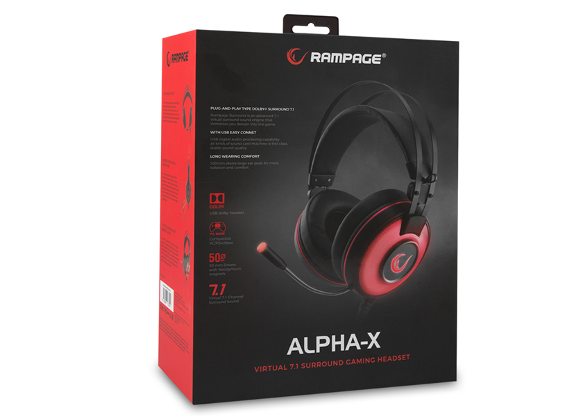 Rampage Gaming Headset ALPHA-X -Dolby 7.1 Surround Sound - PC-PS4- SN-RW66-Rood