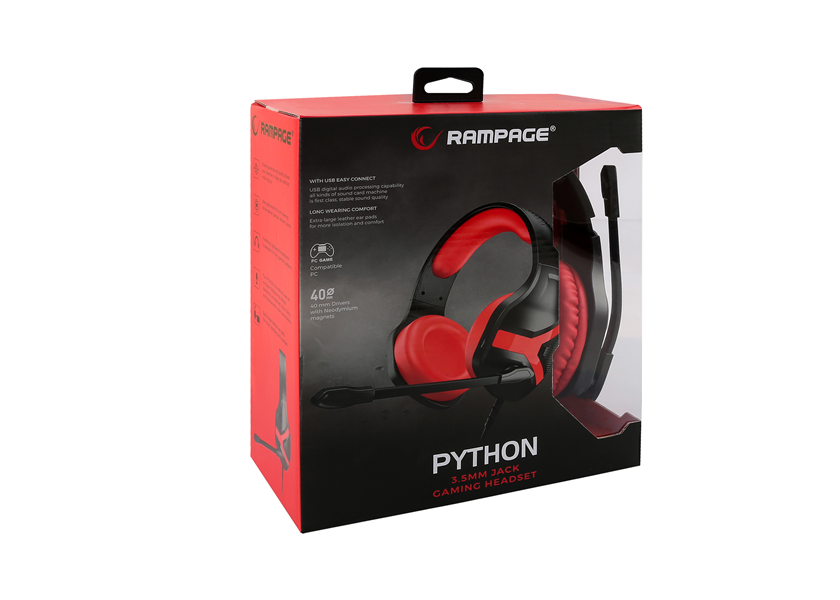 Rampage RM-X1 PYTHON Gaming Headset met 3.5mm jack aansluiting - Zwart/Rood