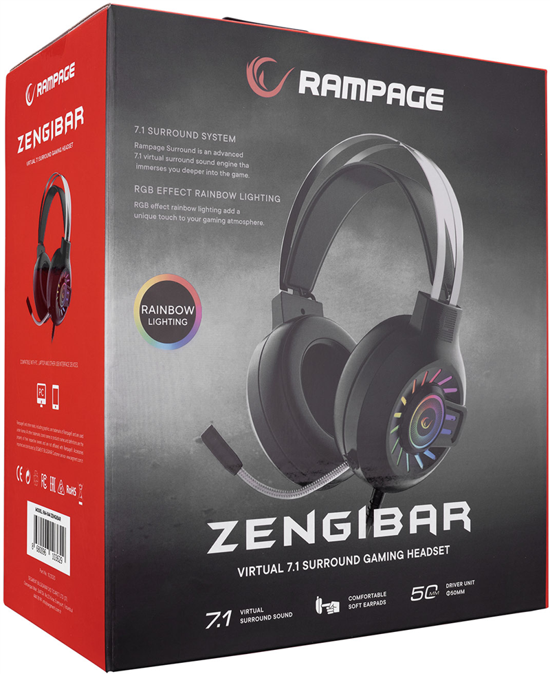 Rampage Zengibar PC Gaming Headset RGB USB 7.1 Virtual Surround - RM-K44
