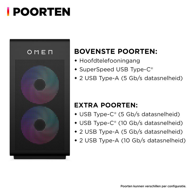 HP OMEN 35L GT16-0015nd PC AMD Ryzen™ 7 8700G 16 GB DDR5-SDRAM 1 TB SSD NVIDIA GeForce RTX 4060 Ti Windows 11 Home Tower Zwart
