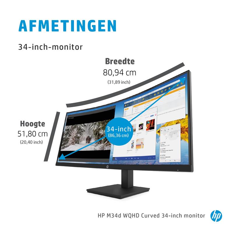 HP M34d computer monitor 86,4 cm (34"") 3440 x 1440 Pixels UltraWide Quad HD Zwart