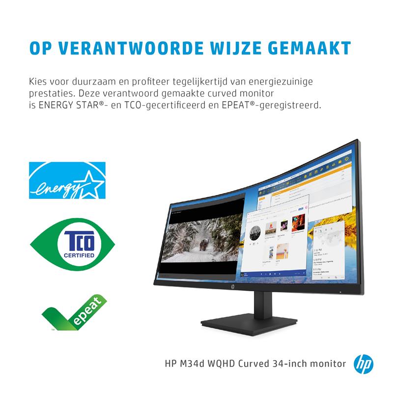 HP M34d computer monitor 86,4 cm (34"") 3440 x 1440 Pixels UltraWide Quad HD Zwart