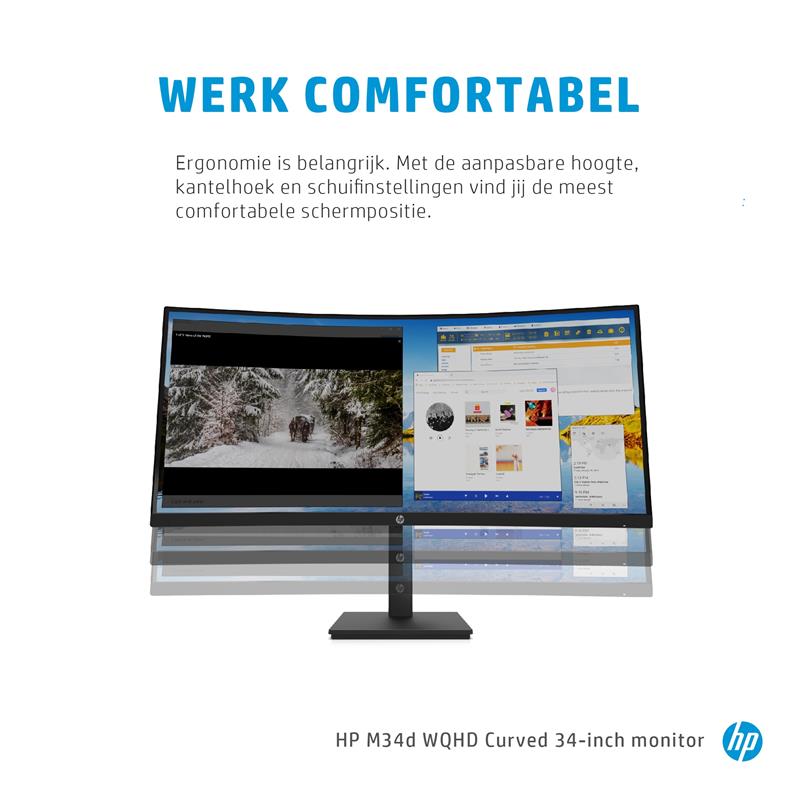 HP M34d computer monitor 86,4 cm (34"") 3440 x 1440 Pixels UltraWide Quad HD Zwart