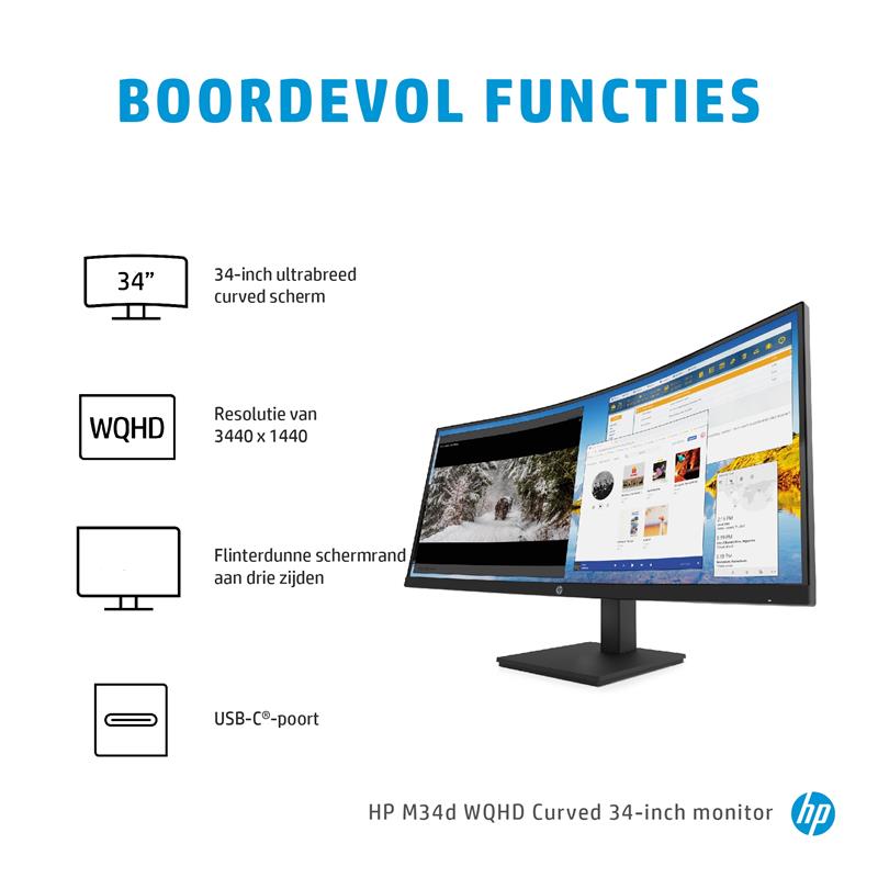 HP M34d computer monitor 86,4 cm (34"") 3440 x 1440 Pixels UltraWide Quad HD Zwart