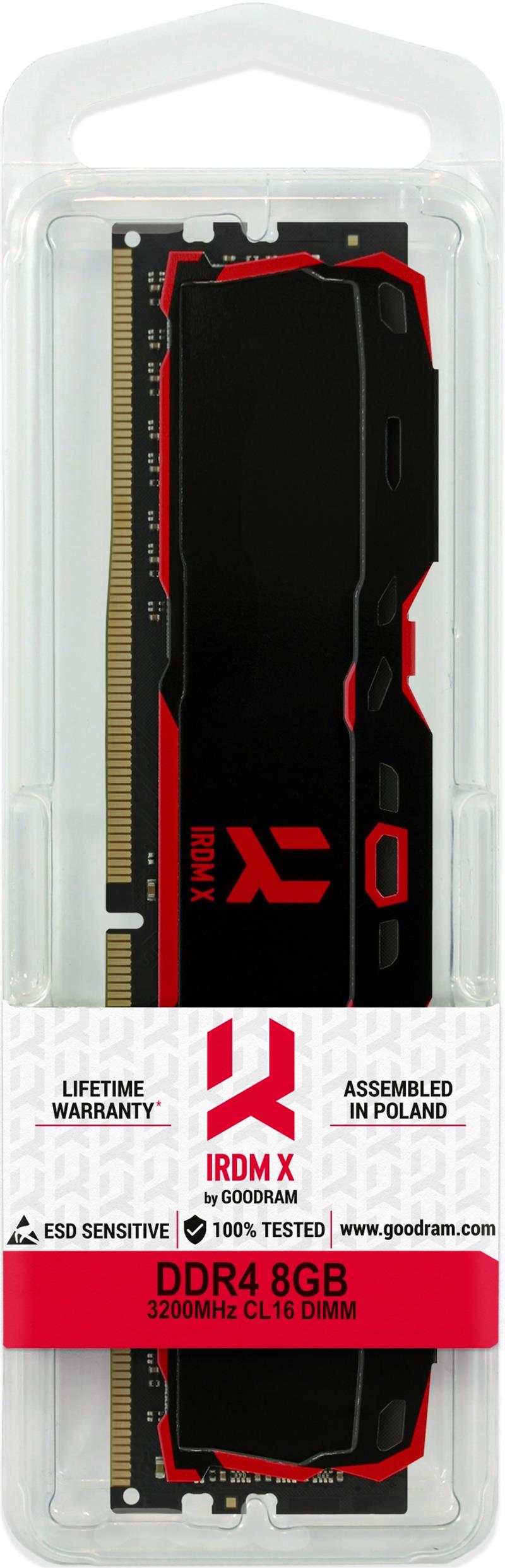 GOODRAM IRDM-X DDR4 DIMM 8GB 3200MHz CL16 16-20-20 1 20 - 1 35 V Black heatspreader with red logo