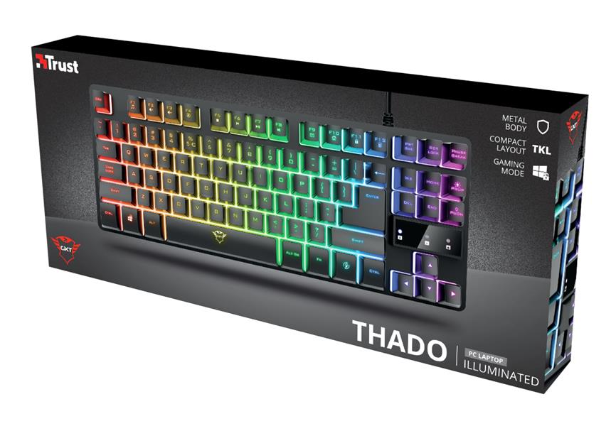 Trust GXT 833 Thado TKL toetsenbord USB Belgisch Zwart, Zilver