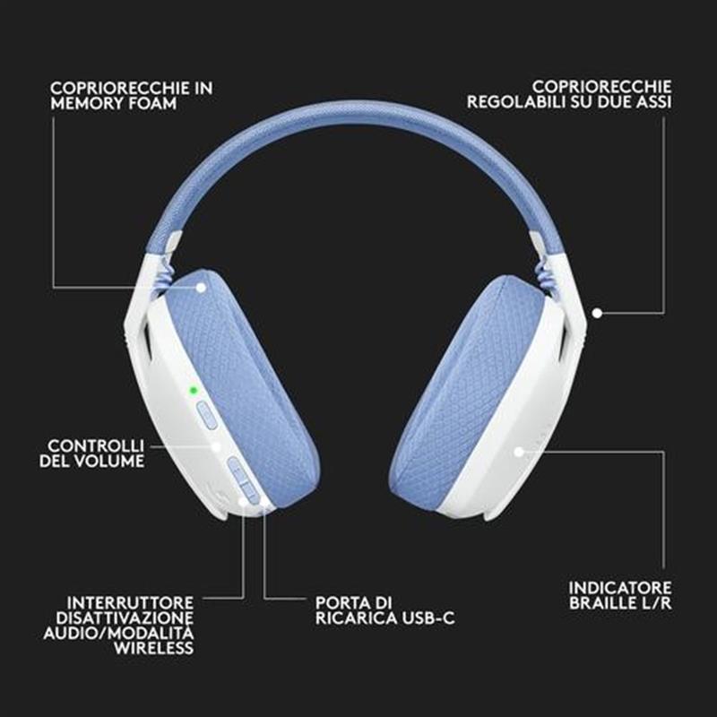 Logitech G G435 Headset Draadloos Hoofdband Gamen Bluetooth Wit