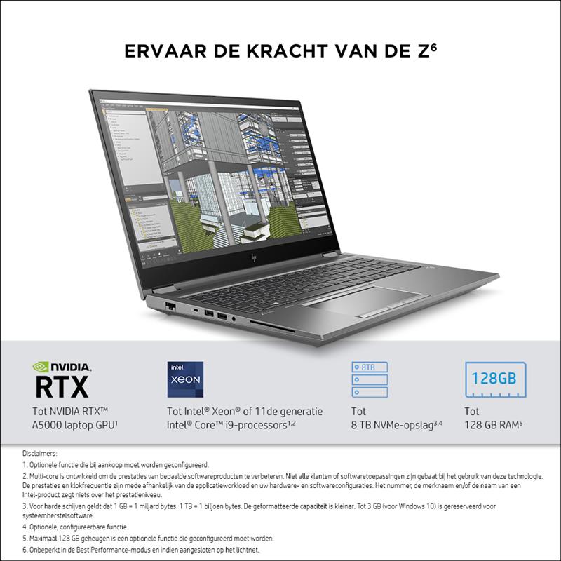 HP ZBook Fury 15.6 G8 Mobiel werkstation 39,6 cm (15.6"") 4K Ultra HD Intel® 11de generatie Core™ i9 32 GB DDR4-SDRAM 1000 GB SSD NVIDIA RTX A4000 Wi-